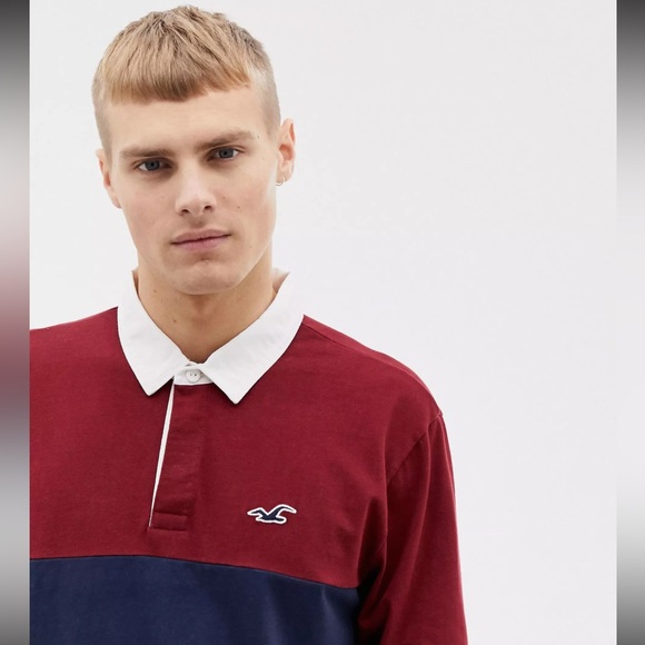 Hollister icon logo chest panel long sleeve rugby polo - Picture 3 of 10